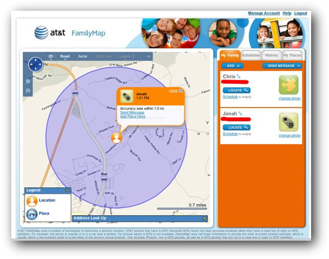 rastrear localizações de celulares AT&T