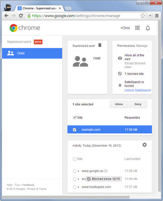 Google contrôle parental chrome