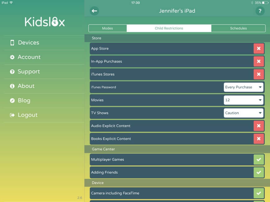 aplicación iphone de control parental - Kidslox