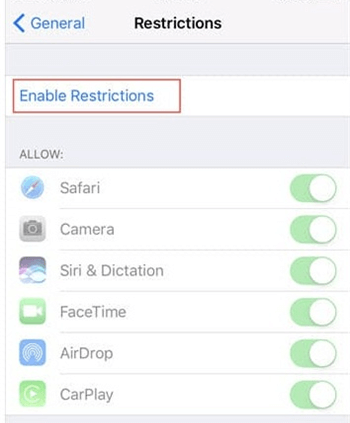 Enable iPhone Restrictions