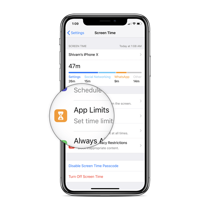 iPhone screen time app limit