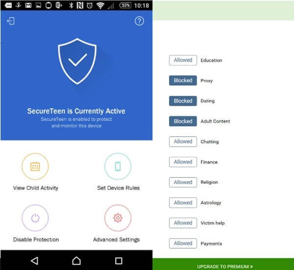 Aplicación de bloqueo de porno SecureTeen para Android