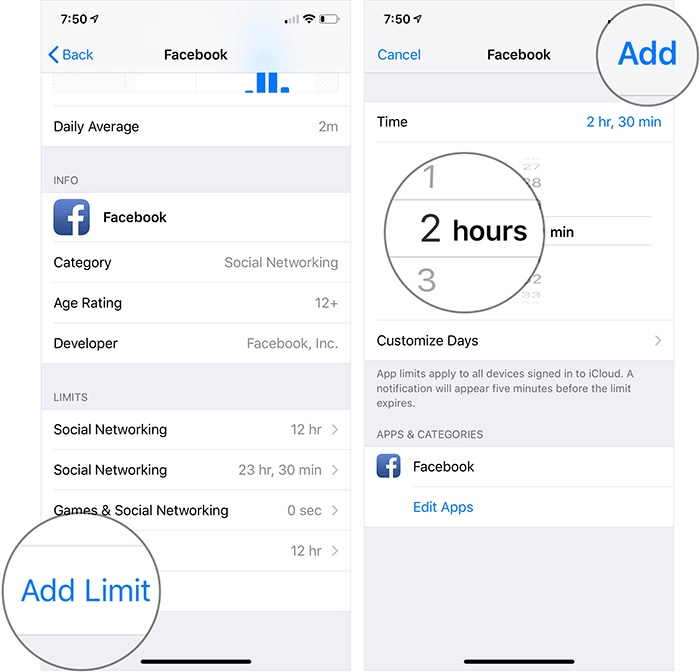Limit Facebook on iPhone