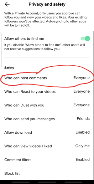 Tap who can post comments