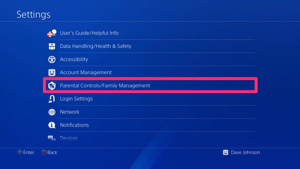 PS4 Parental Control Setting