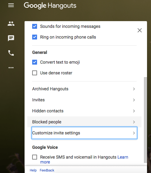 the privacy setting of google hangouts