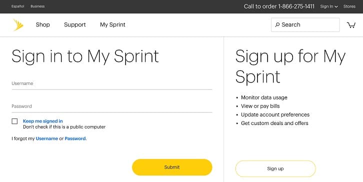Sprint Sign in