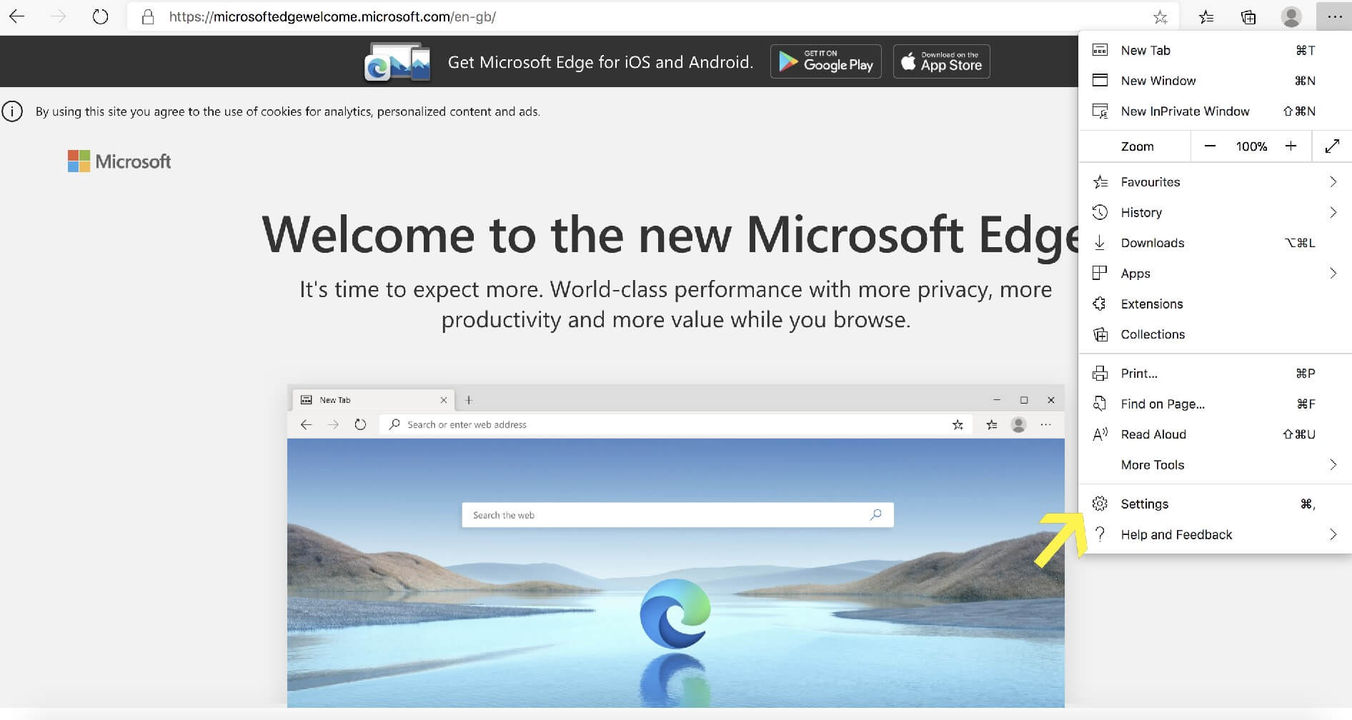 how to block a website on microsoft edge - click setting