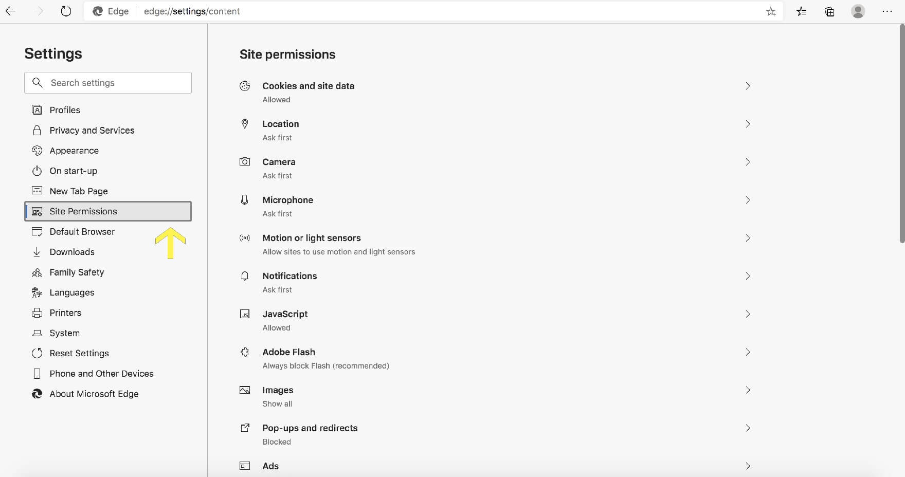 how to block websites on microsoft edge - Site Permission