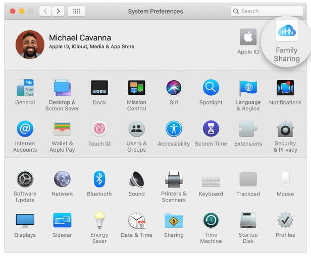 enable Family Sharing on Mac