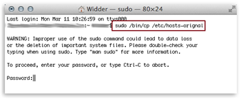 type the code sudo /bin/cp /etc/hosts /etc/hosts-original