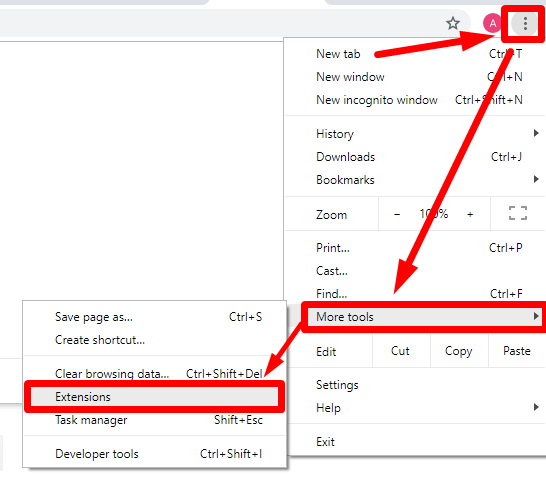 select More tools and go to Extensions