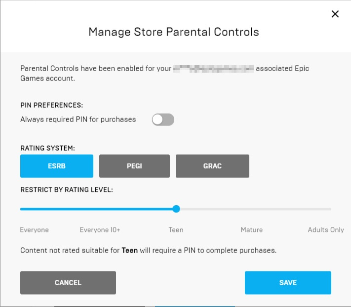 Epic Games Store parental controls guide