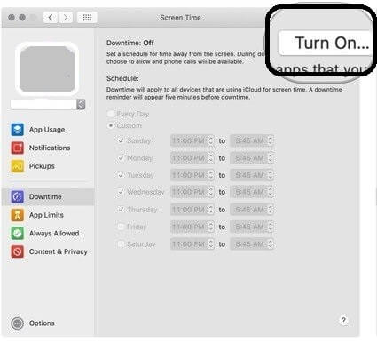 turn on screen time on macbook for kids