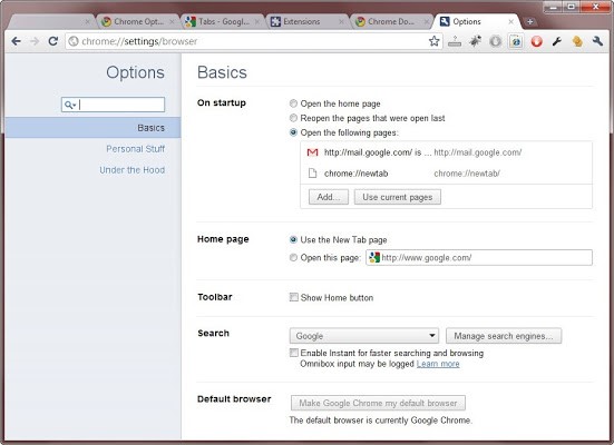 customized settings for different websites