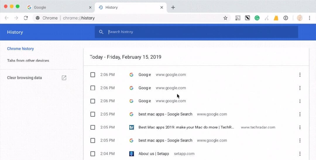 clear chrome browser history on mac