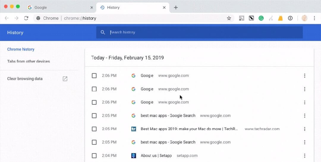 clear google chrome history