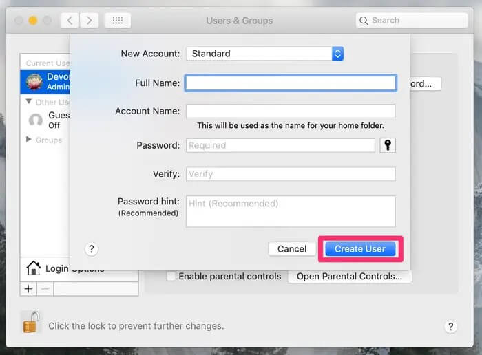 create a new user on mac 