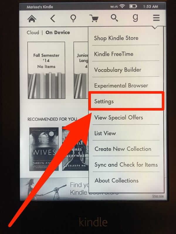 change kindle setting