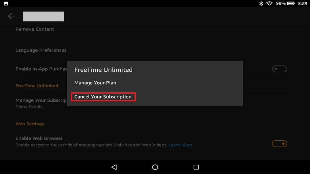 how to cancel amazon freetime on kindle fire