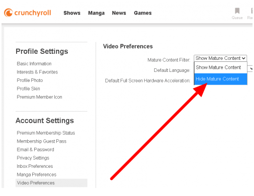 crunchyroll parental control 1