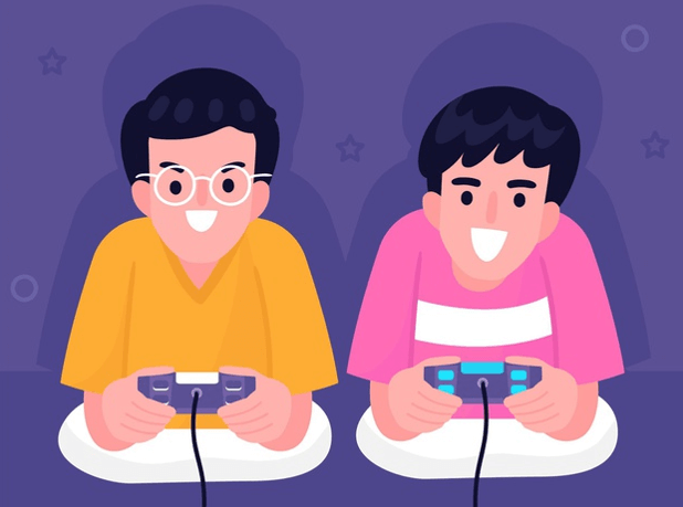 kids playing video games clipart