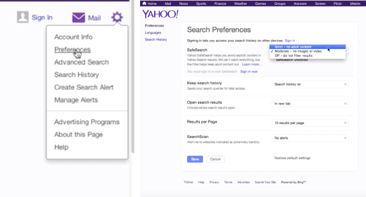 set Yahoo internet control