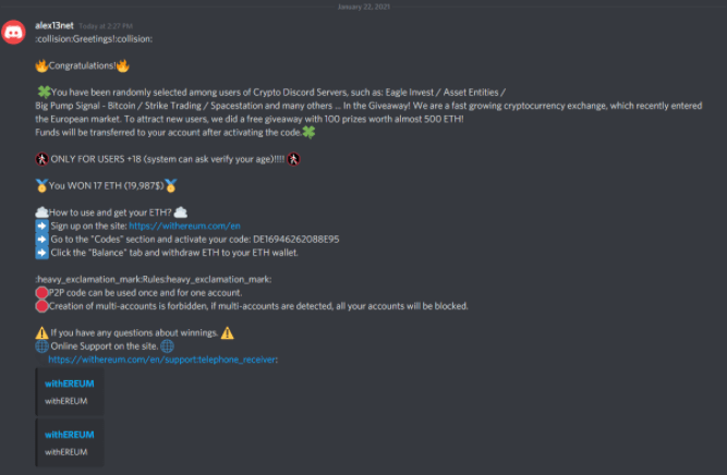 estafa de criptomoneda en discord