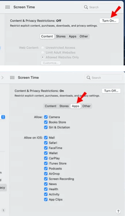 mac screen time content
