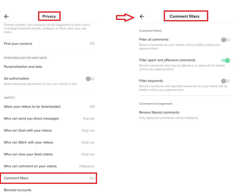 filter comments on tiktok