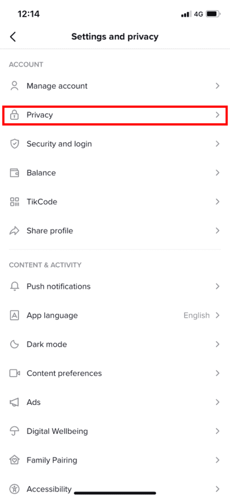 go to privacy settings on tiktok