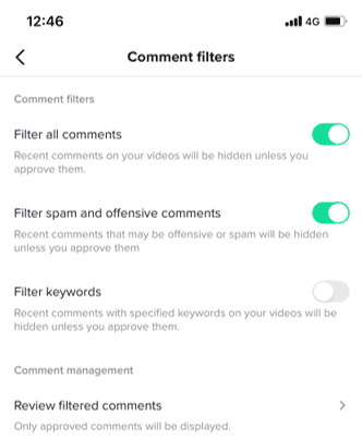 filter keywords in TikTok comments