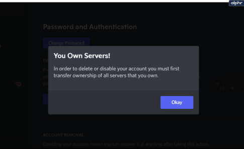 confirm to delete server account