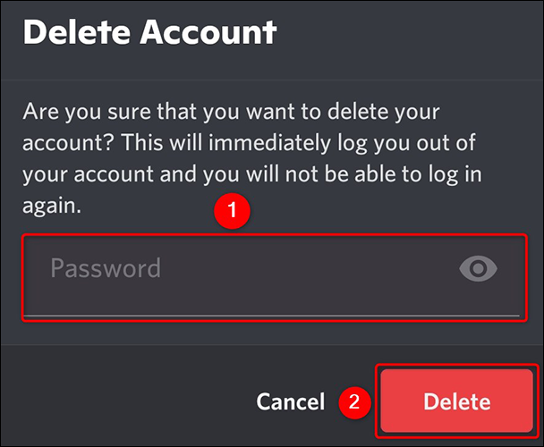 enter password to delete account