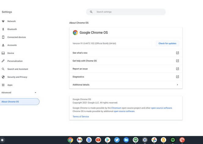 check chrome os settings