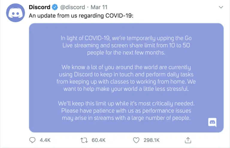 discord announcement on streaming