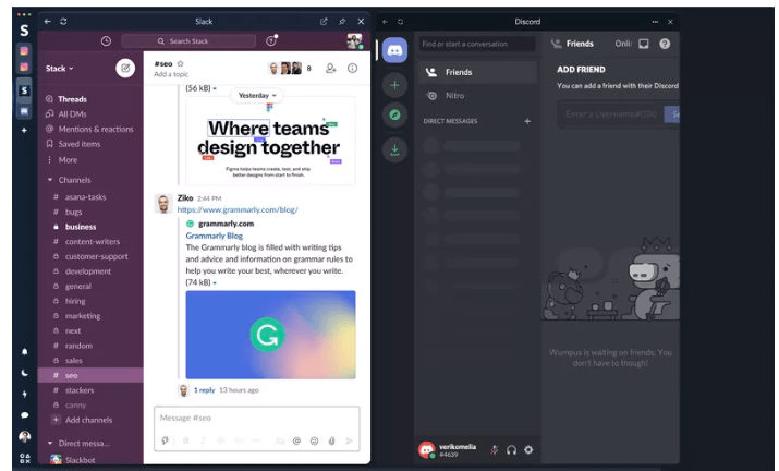 slack vs discord en cuanto a interfaces