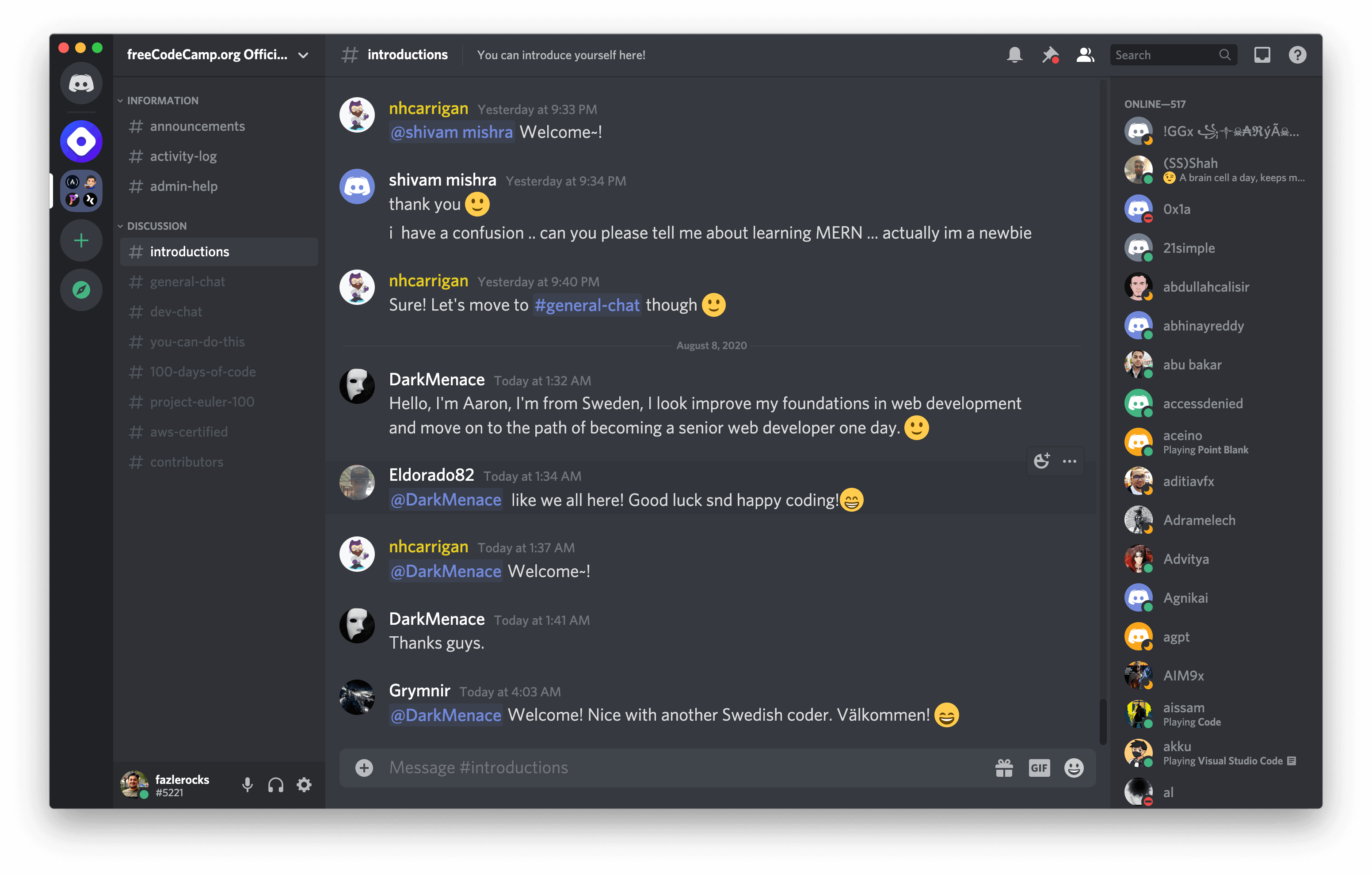 Servidor de Discord para la educación Freecodecamp