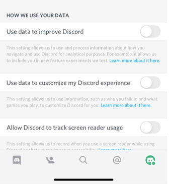 set data privacy controls