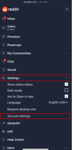 navigate to settings