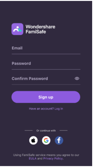 sign up page for famisafe