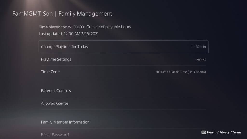 choose parental control on ps5