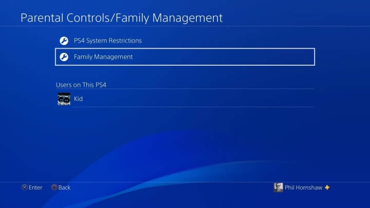 ps5 family management page