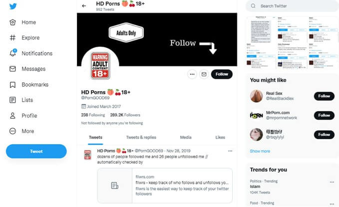 encontrar porno en twitter