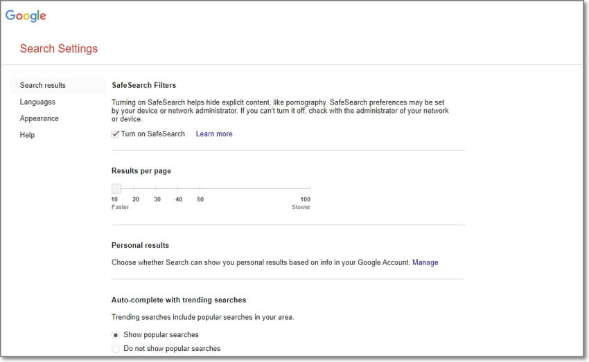 set google screen time with safe search