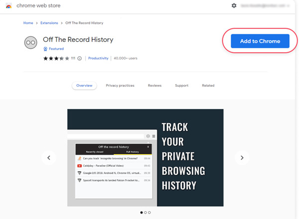 how to see incognito history