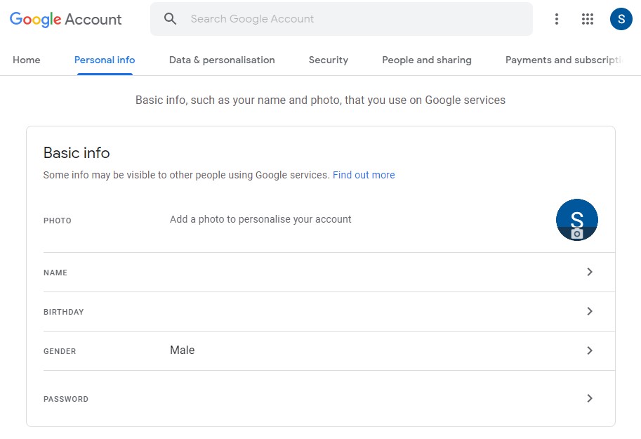 google personal info