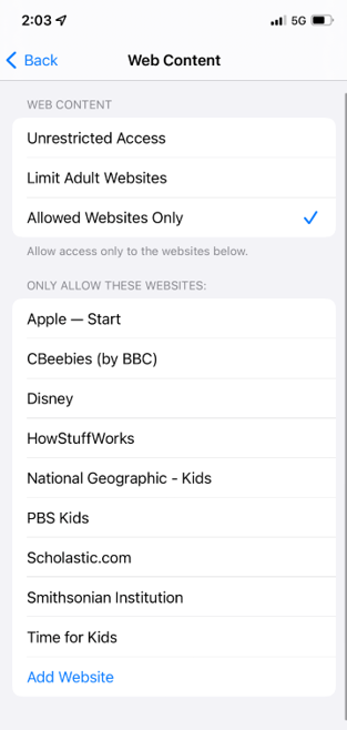 allowed websites only