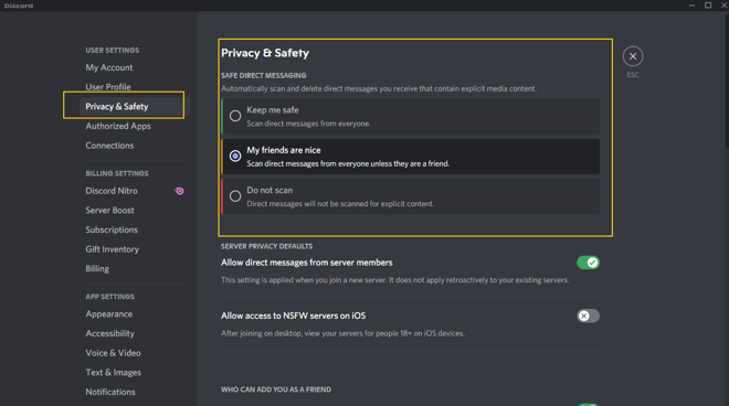 configuración de privacidad