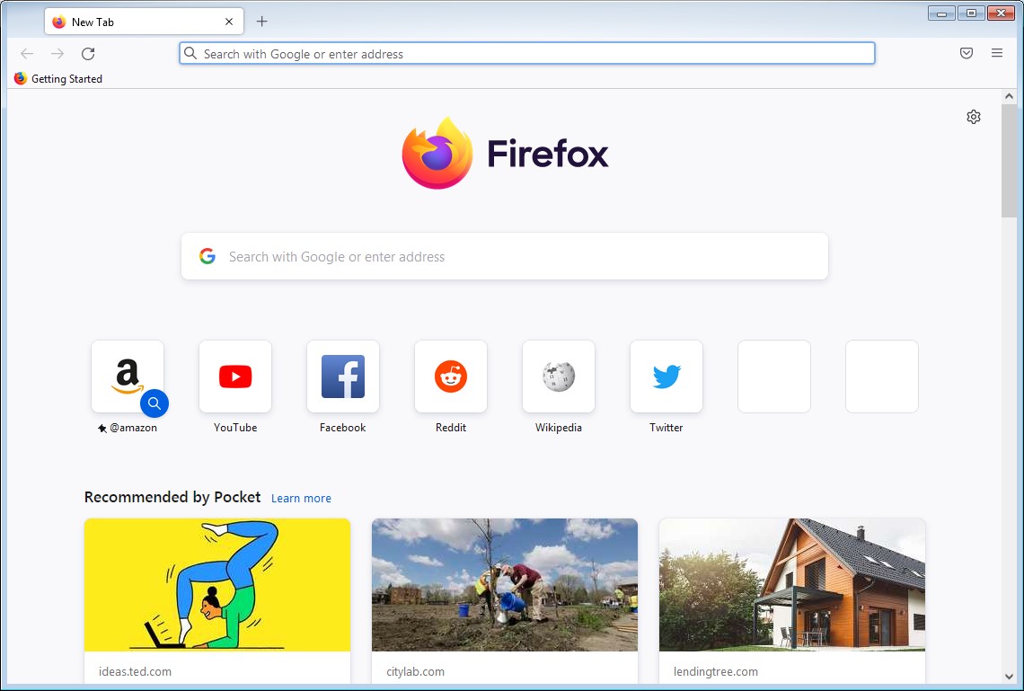 home interface of mozilla firefox